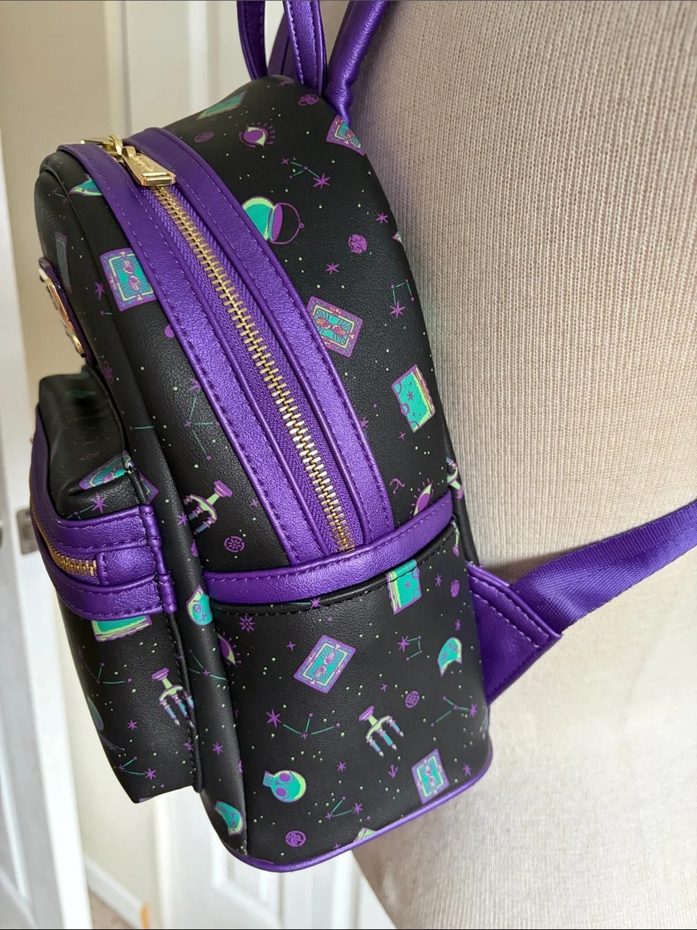 Disney Parks Loungefly Hocus-Pocus Mini Purple and Teal Space Print Backpack